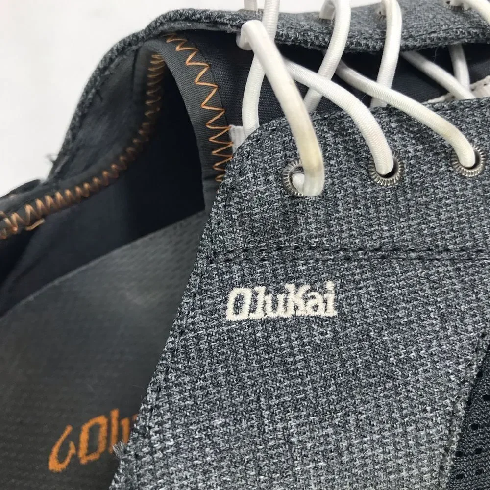 Olukai Nohea Moku Lightweight Mesh Slip On Deck Loafers in Dark Shadow Gray